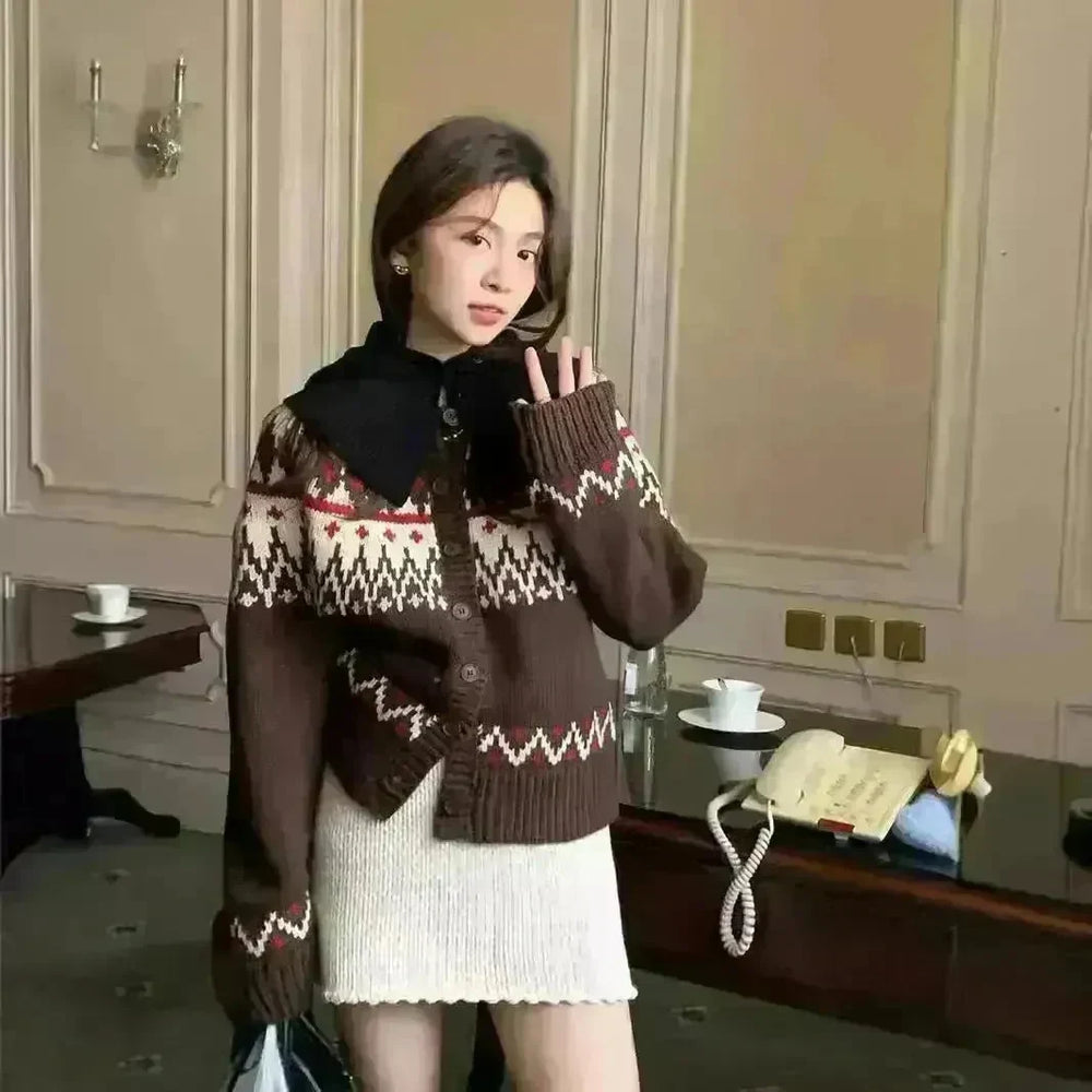 Thickened Jacquard button Knitted Sweater for Women Autumn And Winter - EX-STOCK CANADA