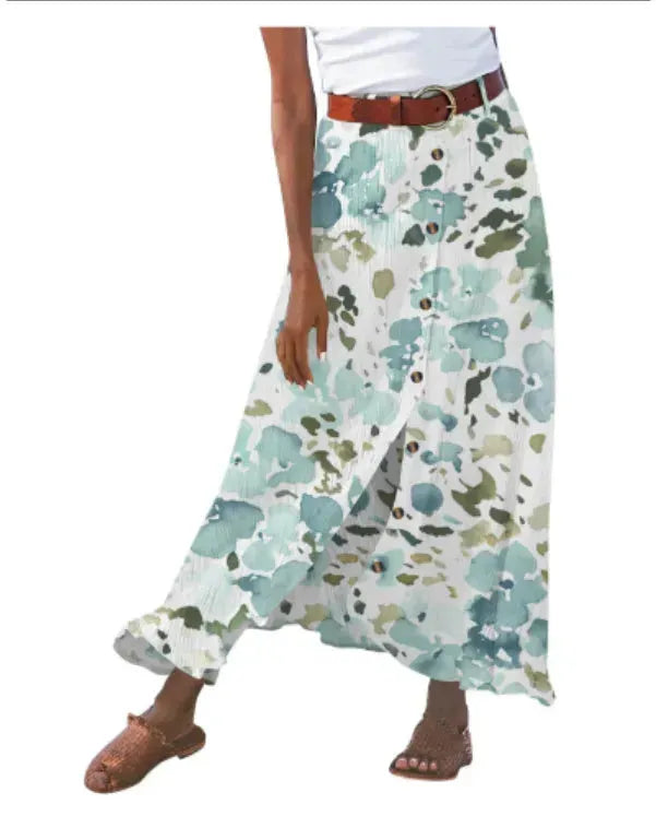 Women's summer Fashion Cotton Linen A-Line Hip Mid Waist Long maxi Skirt - EX-STOCK CANADA