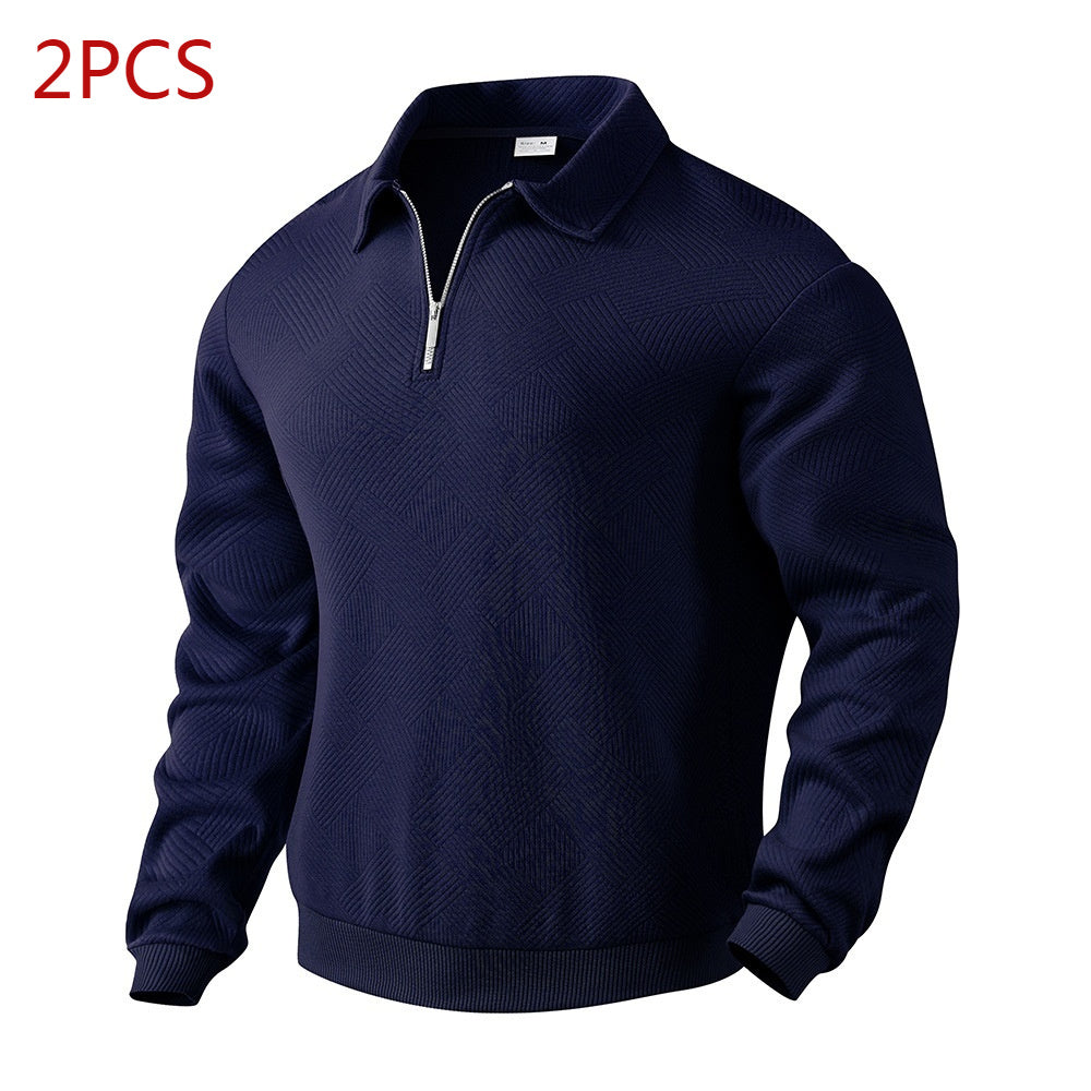 Lapel Jacquard Half-zipper Sweatshirt Fashion Solid Color Long-sleeved Tops For Men Clothing EX-STOCK Canada 