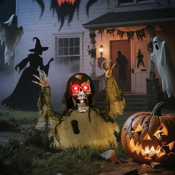 Halloween Animated Skeleton With Glowing LED Eyes, Animatronic Halloween Decorations, Battery Operated EX-STOCK Canada 