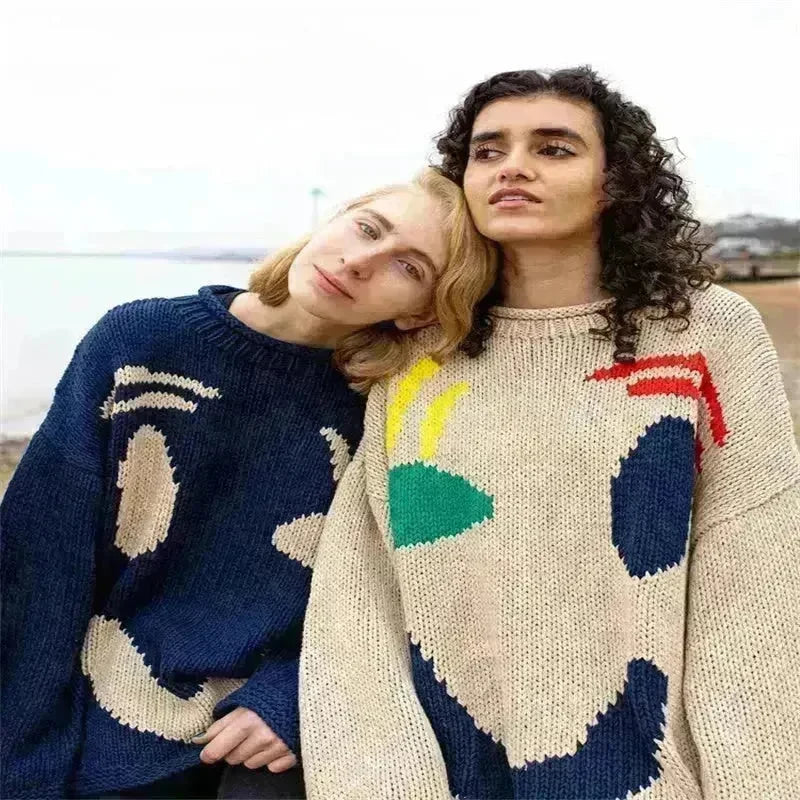 Ugly Christmas Knitted Sweater Women's Long-sleeved Round Neck Yarn-dyed Printed Top Women's - EX-STOCK CANADA