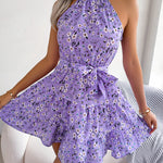 Primavera de verano Europa y American Mini Cinturón de corbata Summer Sundress Floral Halter Cuello
