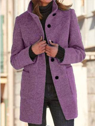 Women's New Vintage Solid Color Button-up Stand-up Collar Woolen Jacket - EX-STOCK Canada