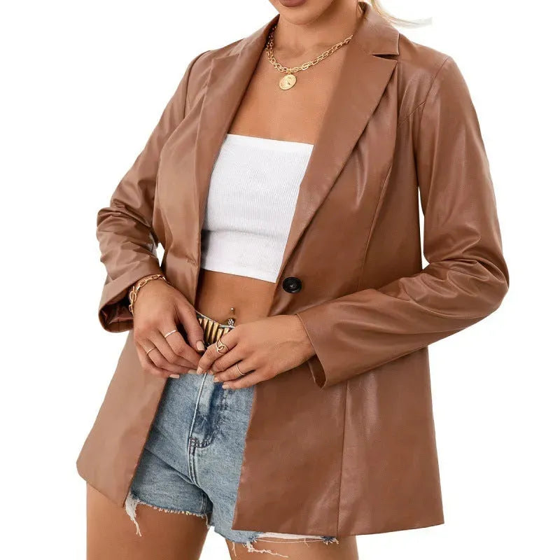 Fashion PU Leather Jacket Leather Blazer jacket Women - EX-STOCK CANADA
