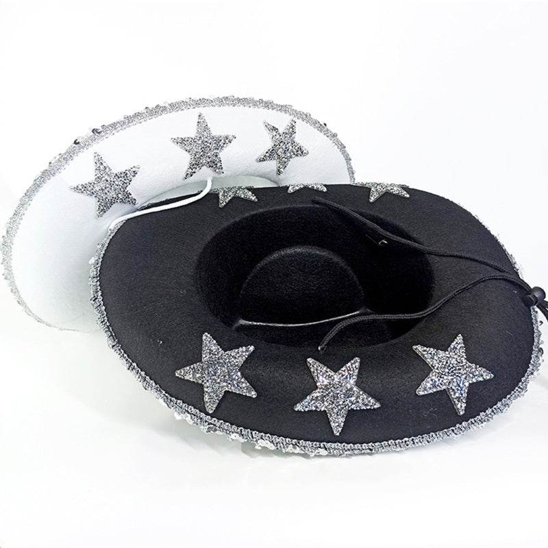 Party Black Bilateral Sequined Cowboy Hat EX-STOCK