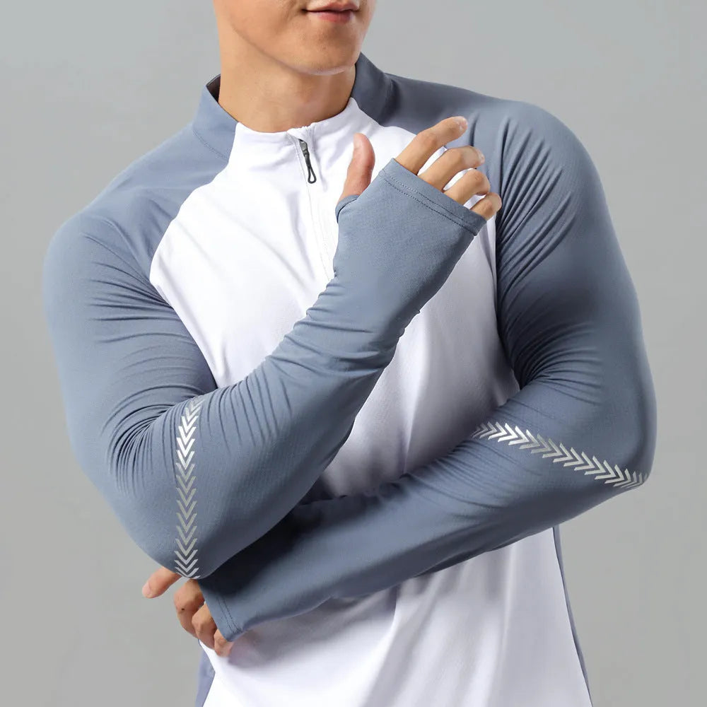 Mock Neck Half Zip  Workout top for Men Long Sleeve exercise top - EX-STOCK CANADA