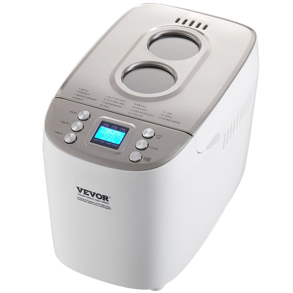 Bread Maker, 15-in-1 3LB Dough Machine, Nonstick Ceramic Pan Automatic Breadmaker With Gluten Free Setting, Whole Wheat Bread Making, Digital, Programmable, 3 Loaf Sizes, 3 Crust Colors, White EX-STOCK