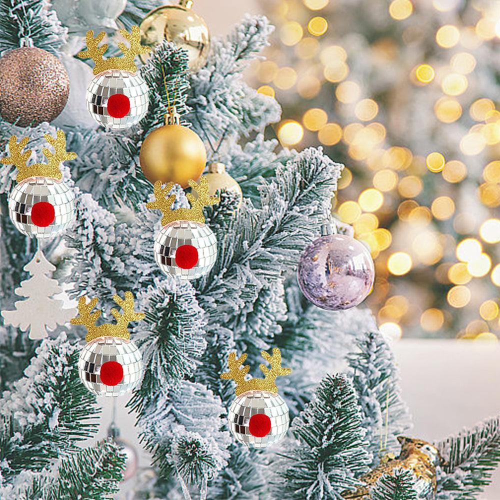 5 Pcs Christmas Silver Disco Mirror Ball With Rope Reflective Mirror Ball Hanging Bright Elk Horns Xmas Ball Ornament For Christmas Tree Birthday Wedding Party Dance Music Festivals Decor Supplies EX-STOCK Canada 