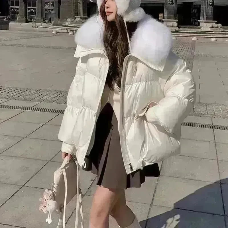 Women Cotton-padded Down Jacket Fur Collar Thick Puffer Winter Coat - EX-STOCK CANADA