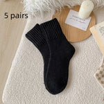 Calcetines de piso tejidos acanalados negros de invierno, cálidos y engrosados – Beige, Negro, Caqui, Caramelo y Café Profundo