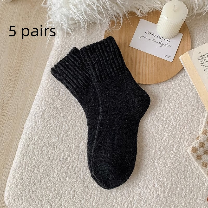 Calzini da pavimento neri invernali caldi, spessi e lavorati a maglia a coste – Beige, Nero, Khaki, Caramello e Caffè intenso
