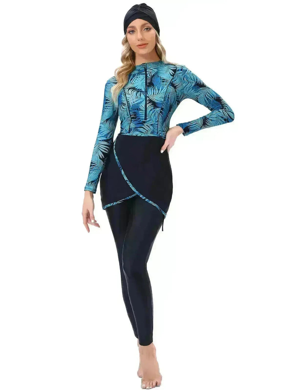 Long Sleeve Zipper ArabSwimsuit With Hat Chest Pad 3 Piece Conservative EX-STOCK