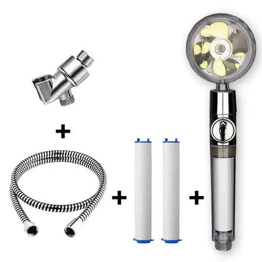 Propeller Driven Shower Head With Stop Button And Cotton Filter Turbocharged High Pressure Handheld Shower Nozzle - EX-STOCK CANADA