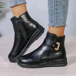 Winter Fleece Boots With Side Zipper Design Fashion Simple Non-slip Ankle Boots For Women Warm Pu Leather Shoes - EX-STOCK CANADA
