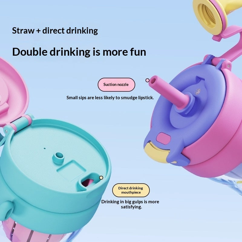 Kids Cartoon Tritan Straw Water Bottle 620ml – 2-in-1 Dual Drinking Lucky Cup | 4 Designs 2