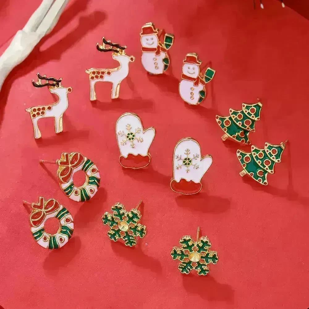 Christmas Stud Combination Suit Snowflake Elk Earrings - EX-STOCK CANADA