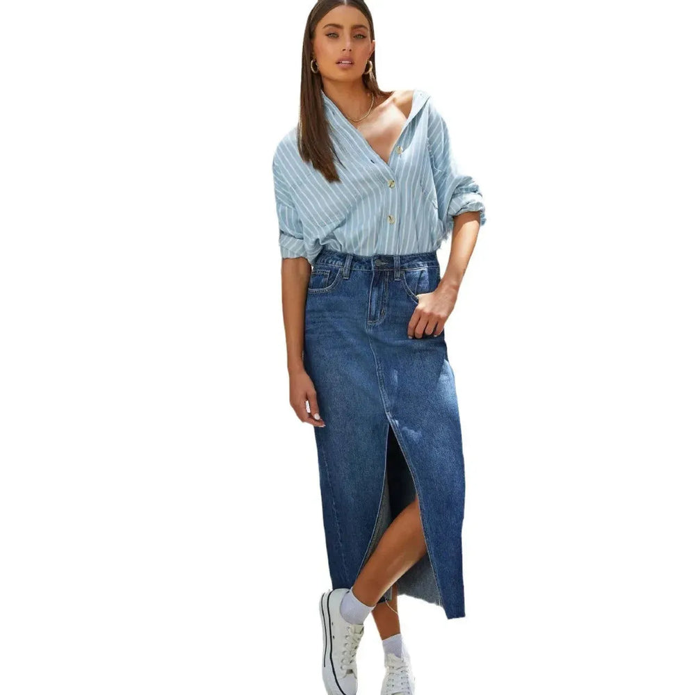 Women's Fashion Slimming front split Midi Denim Skirt - EX-STOCK CANADA