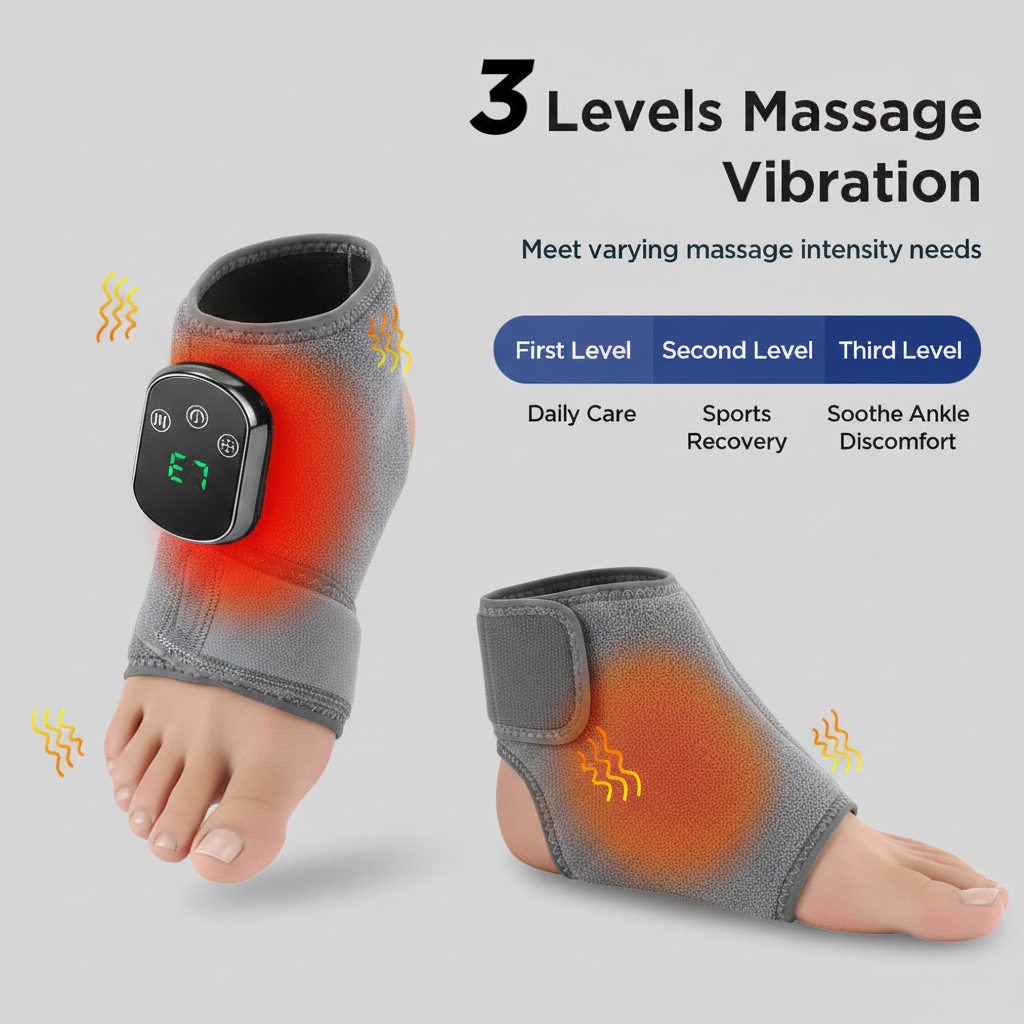 Electric Hot Compress Vibration Ankle Massager Brace – 5-Speed Heat & 3-Speed Vibration