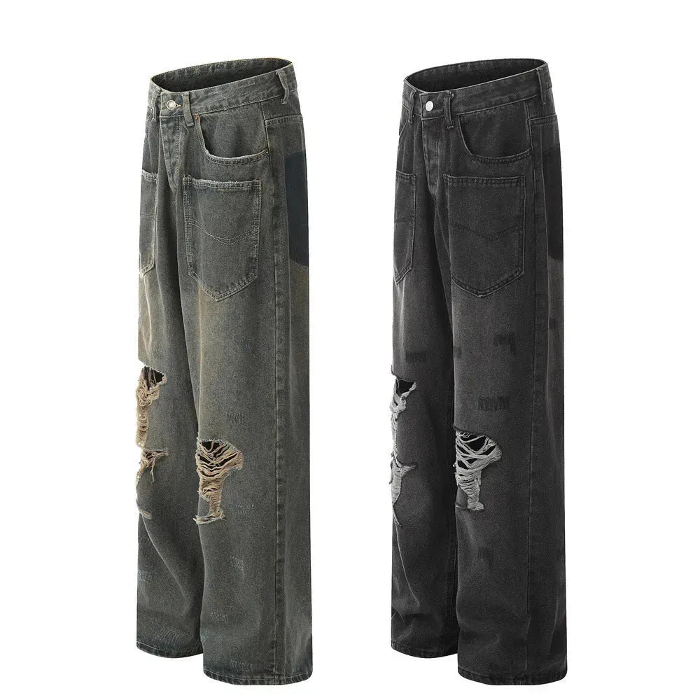 Pocket Design Loose Denim Straight-leg Trousers Men Jeans