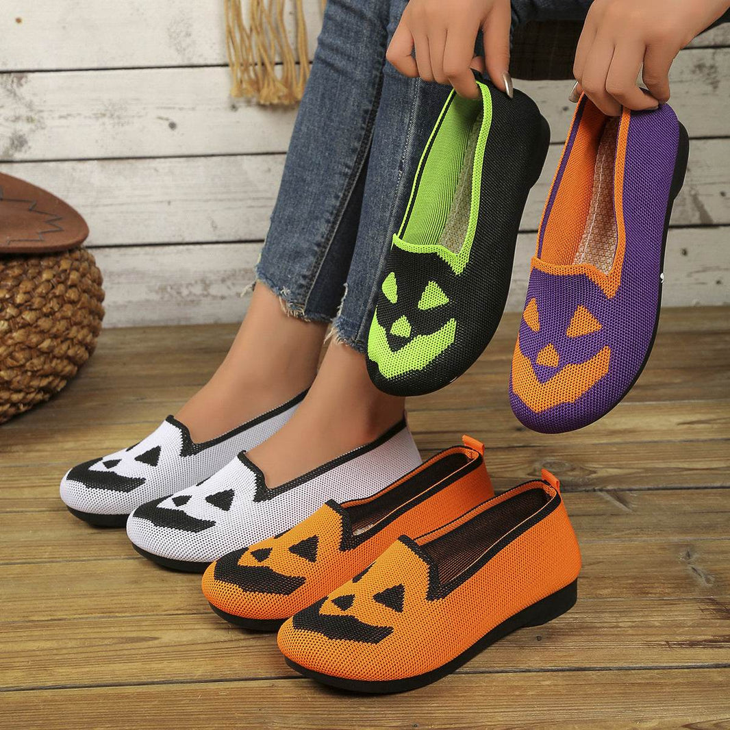 Women's Halloween Pumpkin Printed Breathable Flying Woven Shoes EX-STOCK