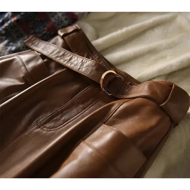 Fashion Retro All-match A- Line High Waist  Formal Office Work Midi Faux Leather Skirt - EX-STOCK CANADA