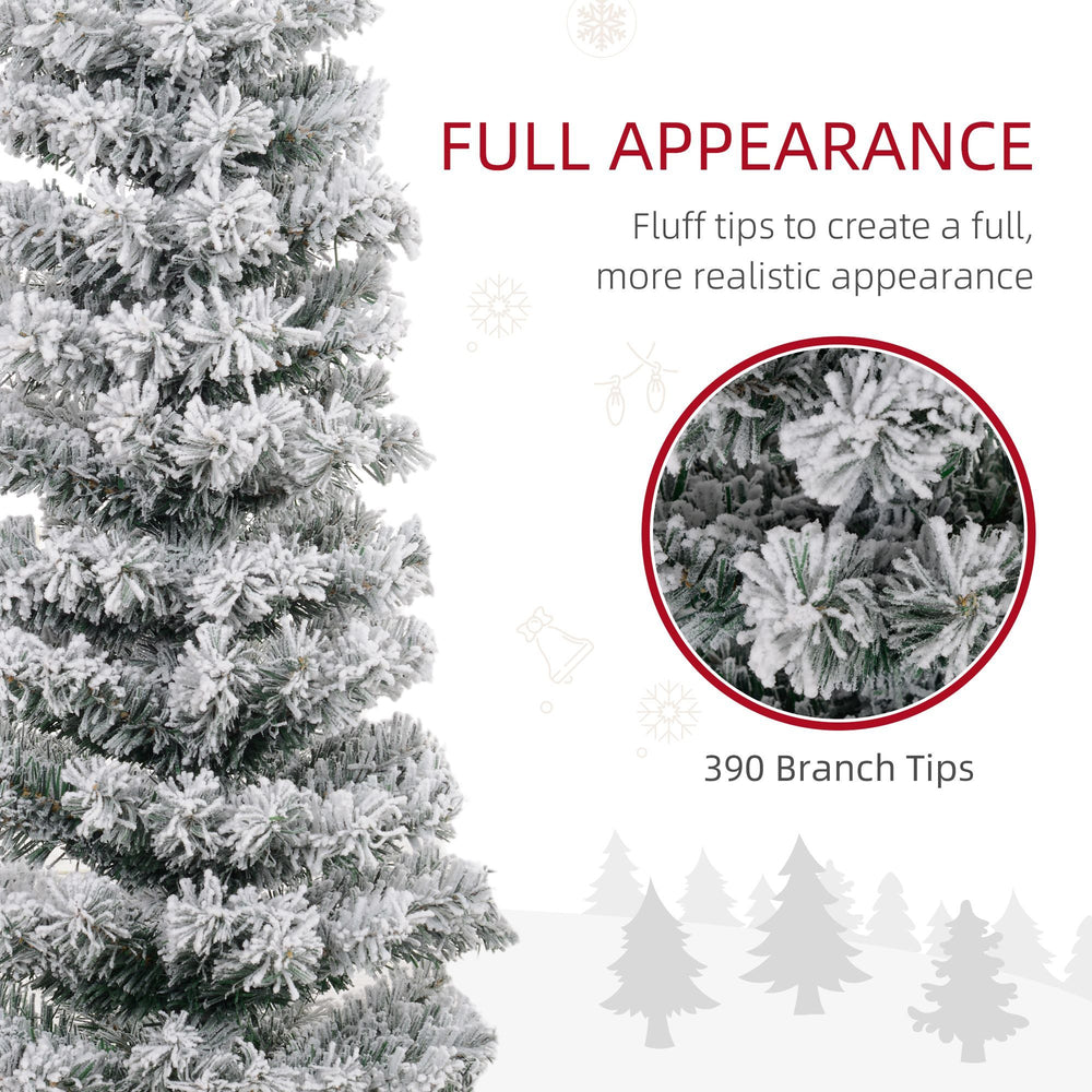 5ft Flocked Christmas Tree, Pencil Christmas Tree With Realistic Branch Tips, Folding Metal Stand, Green EX-STOCK Canada 