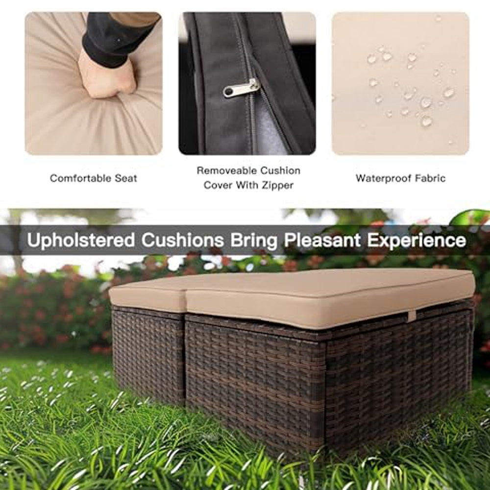 2 Wicker Ottomans, Multipurpose Outdoor Furniture For Patio, Backyard, Additional Seating, Footrest, Side Table With Storage, Removable Cushions EX-STOCK Canada 