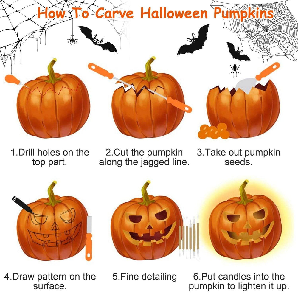 13Pcs Halloween Pumpkin Carving Kit Stainless Steel Carving Kit Pumpkin Sculpting Cutting Kit Halloween Decorative Tools - EX-STOCK Canada