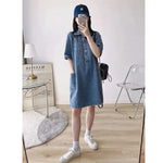 Women's Lapel Breasted Straight-leg Denim Dress - EX-STOCK CANADA