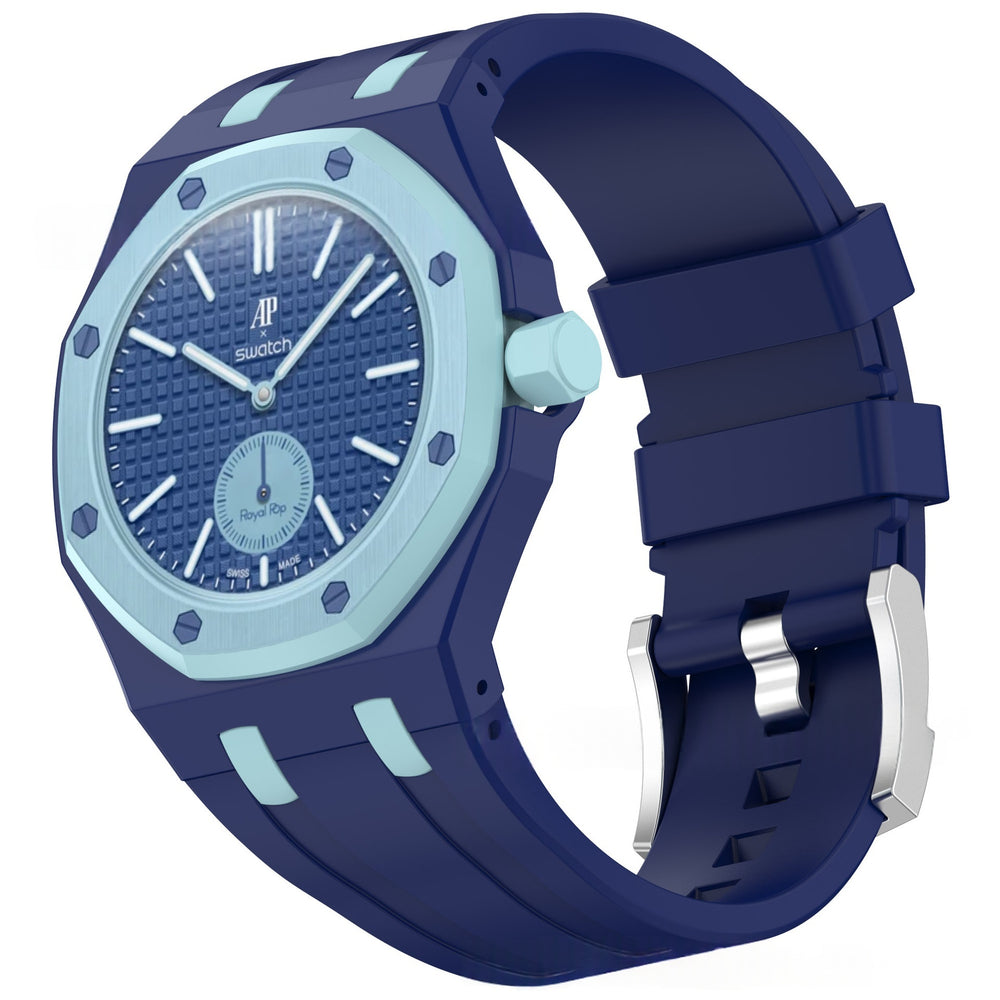 Blue Swatch × AP Royal Oak Integrated Silicone Watch Strap | 8 Colours, 2 Crown Positions