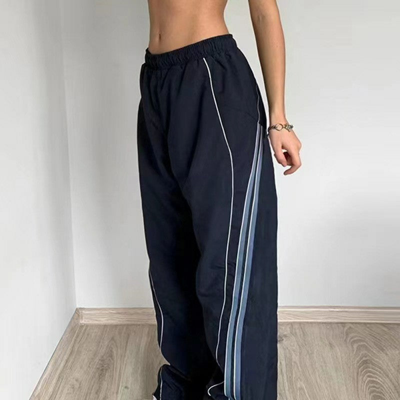Pantalones Deportivos de Pierna Ancha con Raya Lateral para Mujer – Joggers Casuales Y2K