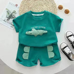 Baby Boy Three-dimensional Printing Fashionable Two piece Short sleeve polo shirt and Short