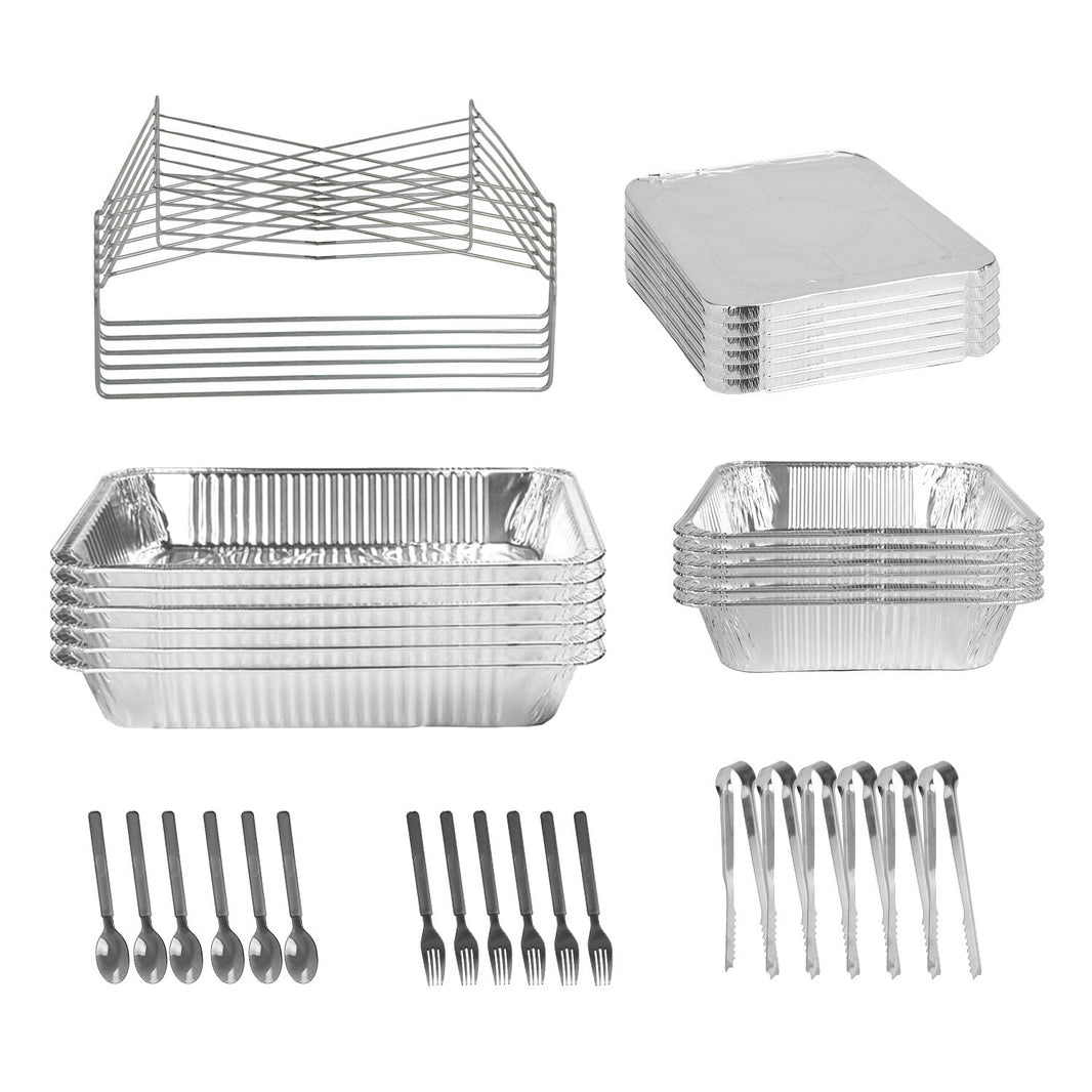 42Pcs Serve 6 Guests Disposable Chafing Dish Buffet Set Chafing Servers With Covers Spoons Forks Tongs Full-Size Pans Food Warmers For Parties Events Catering Supplies With Utensils And Lids EX-STOCK