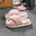 Plataforma para mujeres Fuzzy Home Home Toe Open Toe Triss-Cross Solid Color Sold Toblés de piso informal