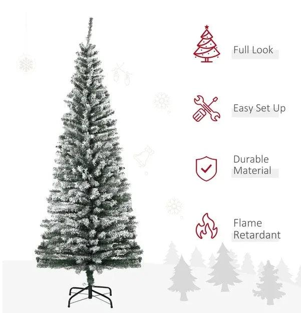 HOMCOM 6ft Artificial Snow Flocked Christmas Tree With Foldable Steel Stand Home Indoor Decoration Green EX-STOCK Canada 