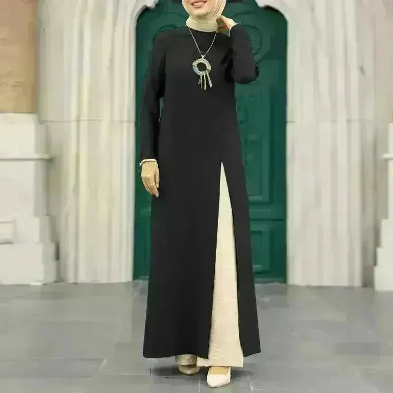 ArabWomen Plain Split Long sleeve Abaya Dress - EX-STOCK CANADA