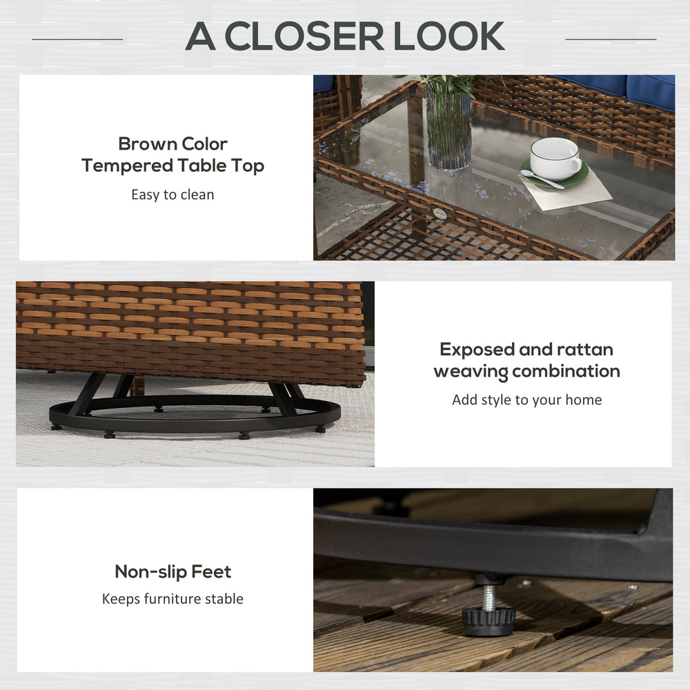 4 Piece Rattan Patio Furniture Set, Conversation Set with Swivel Glider Chairs Table Loveseat for Garden, Patio, Blue EX-STOCK Canada 