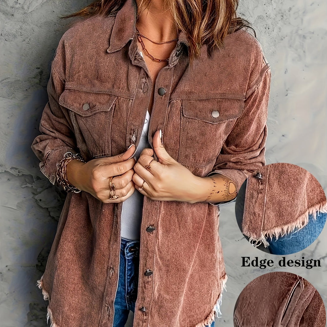 European And American Style Women Retro Washed Denim Jacket Casual With Hem EX-STOCK Canada 