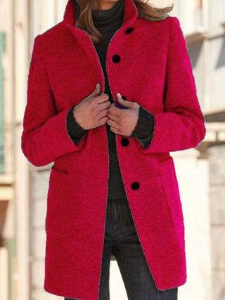 Women's New Vintage Solid Color Button-up Stand-up Collar Woolen Jacket - EX-STOCK Canada