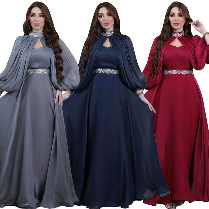 Abaya da donna a due pezzi in seta luminosa alla moda con satin e scavo caldo - EX-STOCK Canada