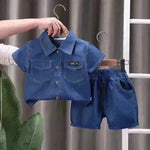 Lapel Short Sleeve Suit Children's Clothing Casual wear for boys Denim Two piece for boys