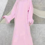 Feather Long Sleeve Middle East Arabic Elegant Round Neck Dress - EX-STOCK CANADA