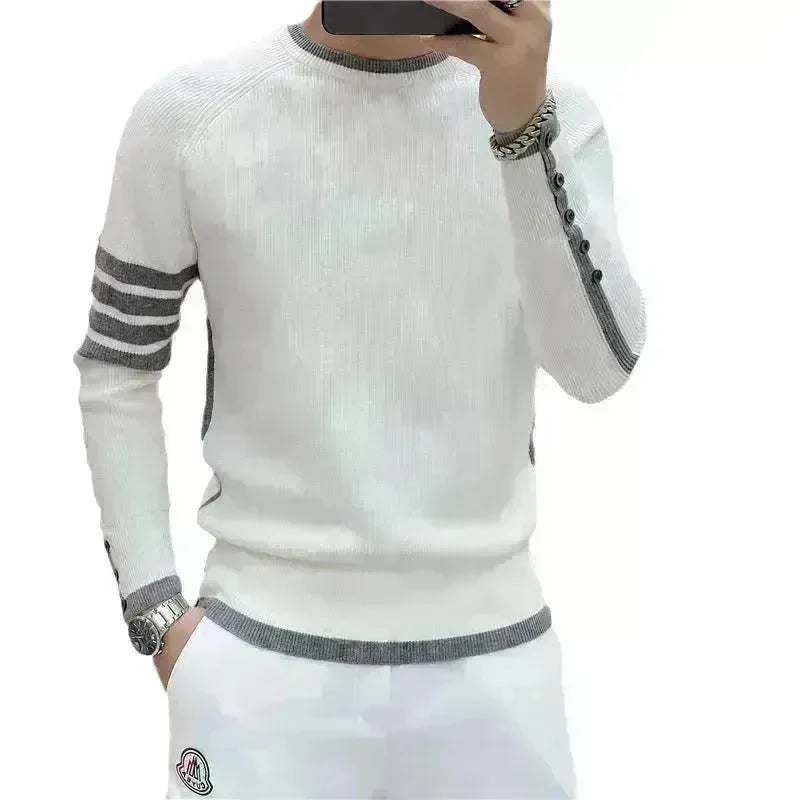 Simple All-match Slim fit Round Neck Pullover Sweater top for men - EX-STOCK CANADA