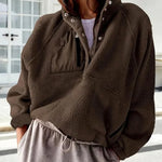 Women's Fashion Sweatshirt Fleece Stand Collar Zipper Pocket Top EX-STOCK Canada 