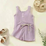 Girls' Sleeveless Simple Solid Color Casual Top And Shorts Two-piece Set for girls