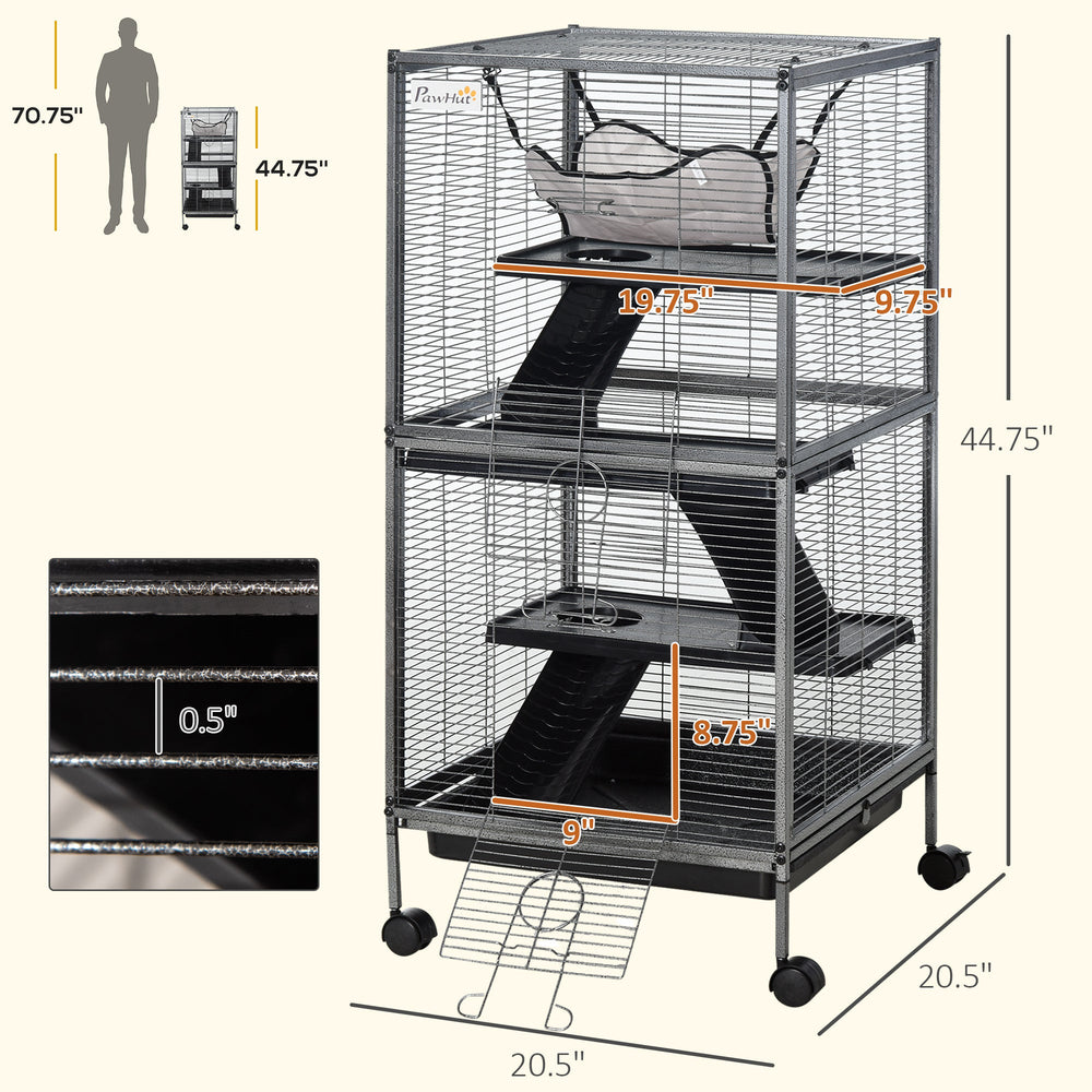 Large Metal 4 Tiers Small Animal Cage With Hammock, Removable Tray, Extra Space For Ferrets Chinchillas, Gray EX-STOCK
