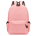 Pink backpack with black straps on a white background