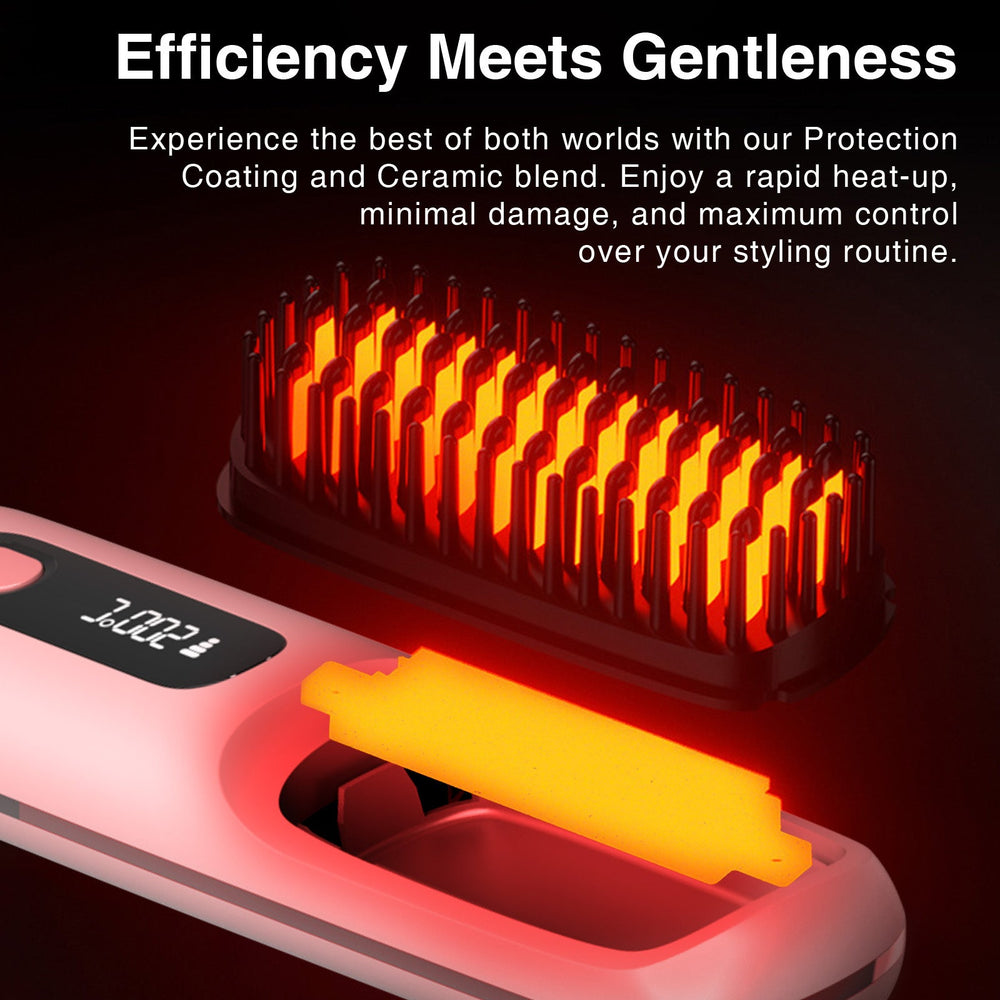 S7 Portable Cordless Hair Straightening Brush With LED Display - Lightweight Mini Negative Ion Hot Brush, USB Rechargeable Women's Travel Essentials Gift, Scald Protection EX-STOCK