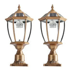 Vintage Gold Solar Pillar Headlight With Dimmable LED-2 Pack Landscape Pathway Light - EX-STOCK CANADA