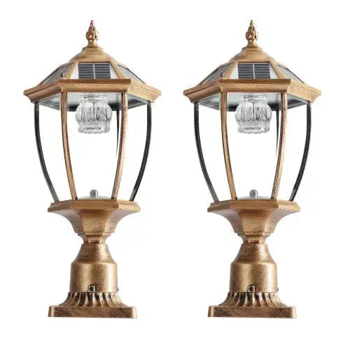 Vintage Gold Solar Pillar Headlight With Dimmable LED-2 Pack Landscape Pathway Light - EX-STOCK CANADA